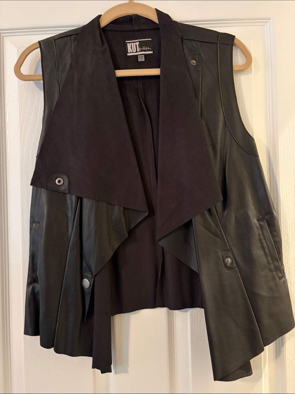 Kut from the Kloth Black Draped Leather-Panel Vest